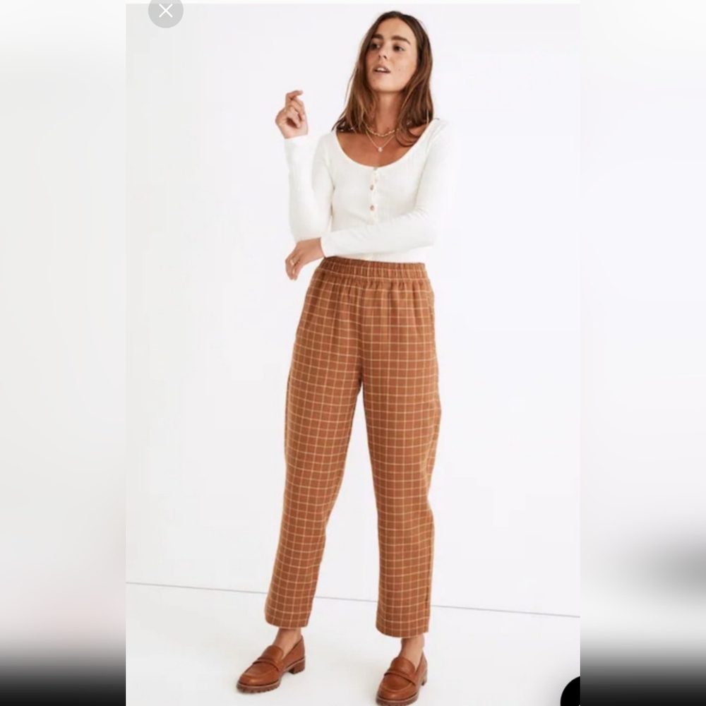 Madewell Gauze Cotton pullon Checkered Women's Pants S Brown
